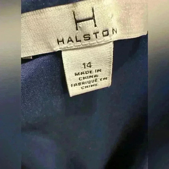 H Halston Navy Blue  Metallic Thread Long Evening Gown Dress Size 14 - Picture 5 of 9